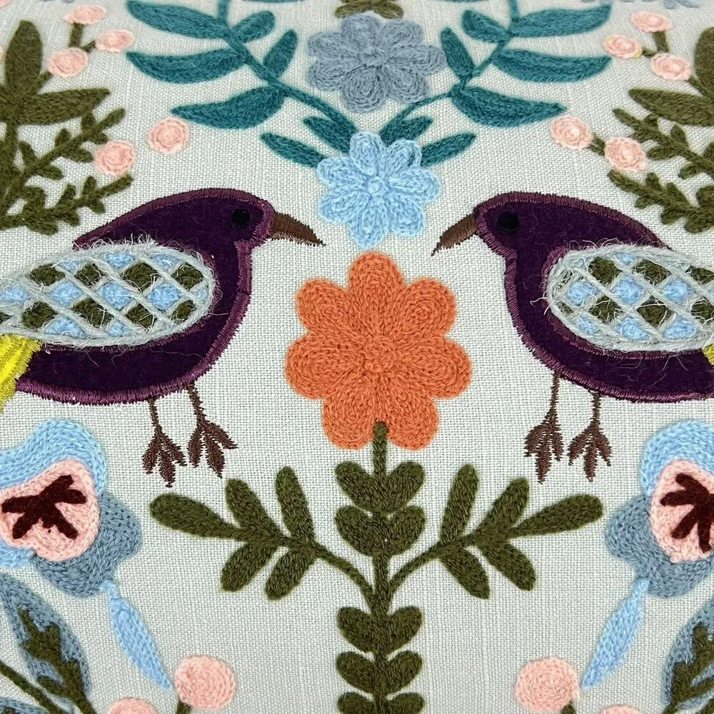 Elle Tahari Home Embroidered Pillow & Insert Rectangular Birds Florals 14